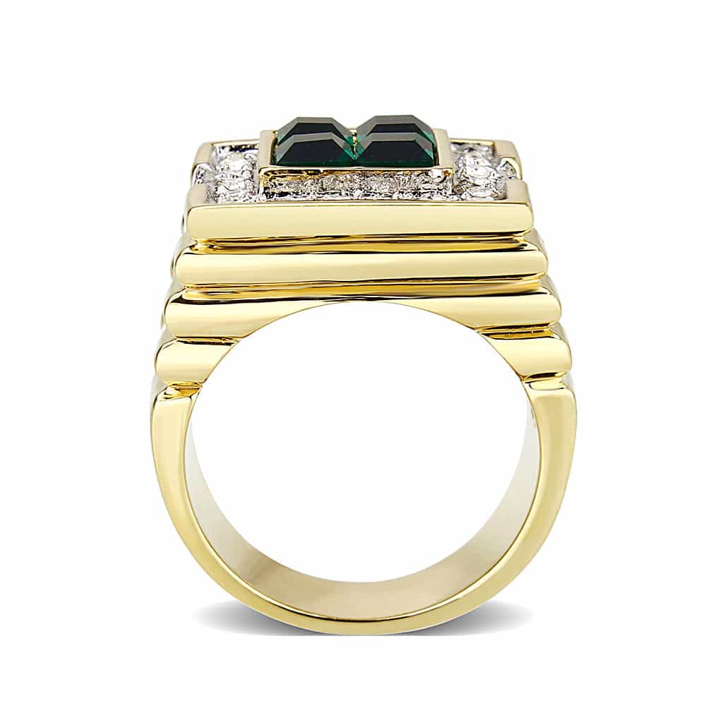 Brass Gold Green Synthetic Cabochon Signet Ring view 3