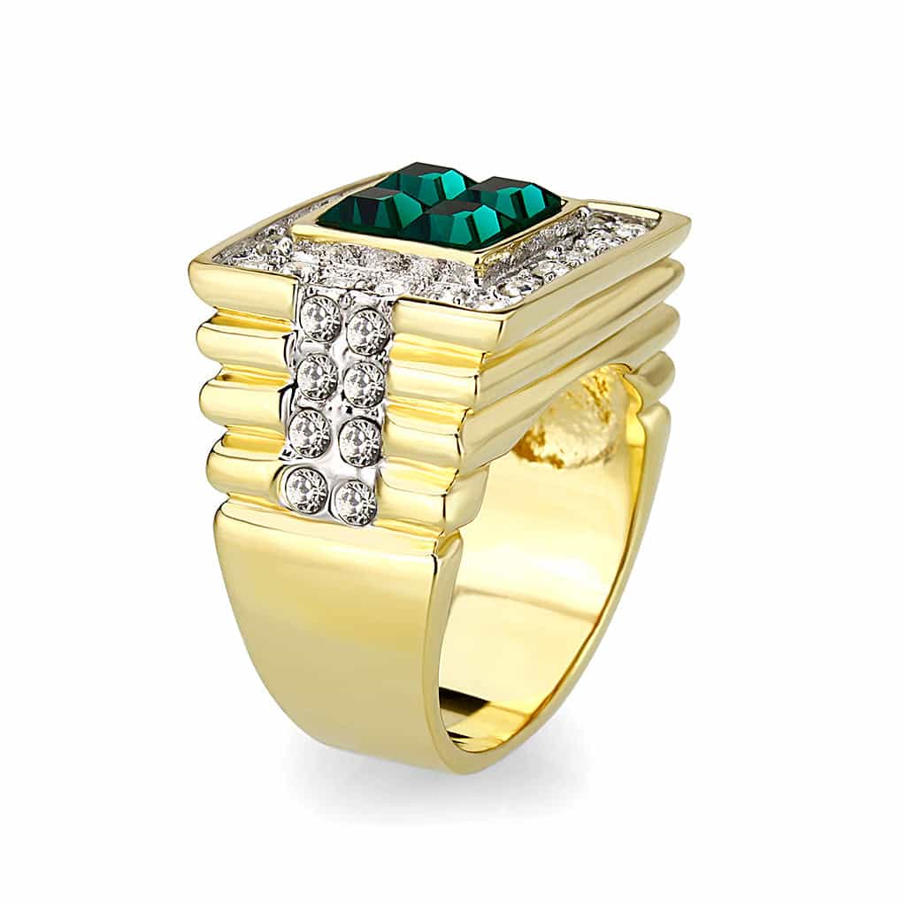Brass Gold Green Synthetic Cabochon Signet Ring view 4