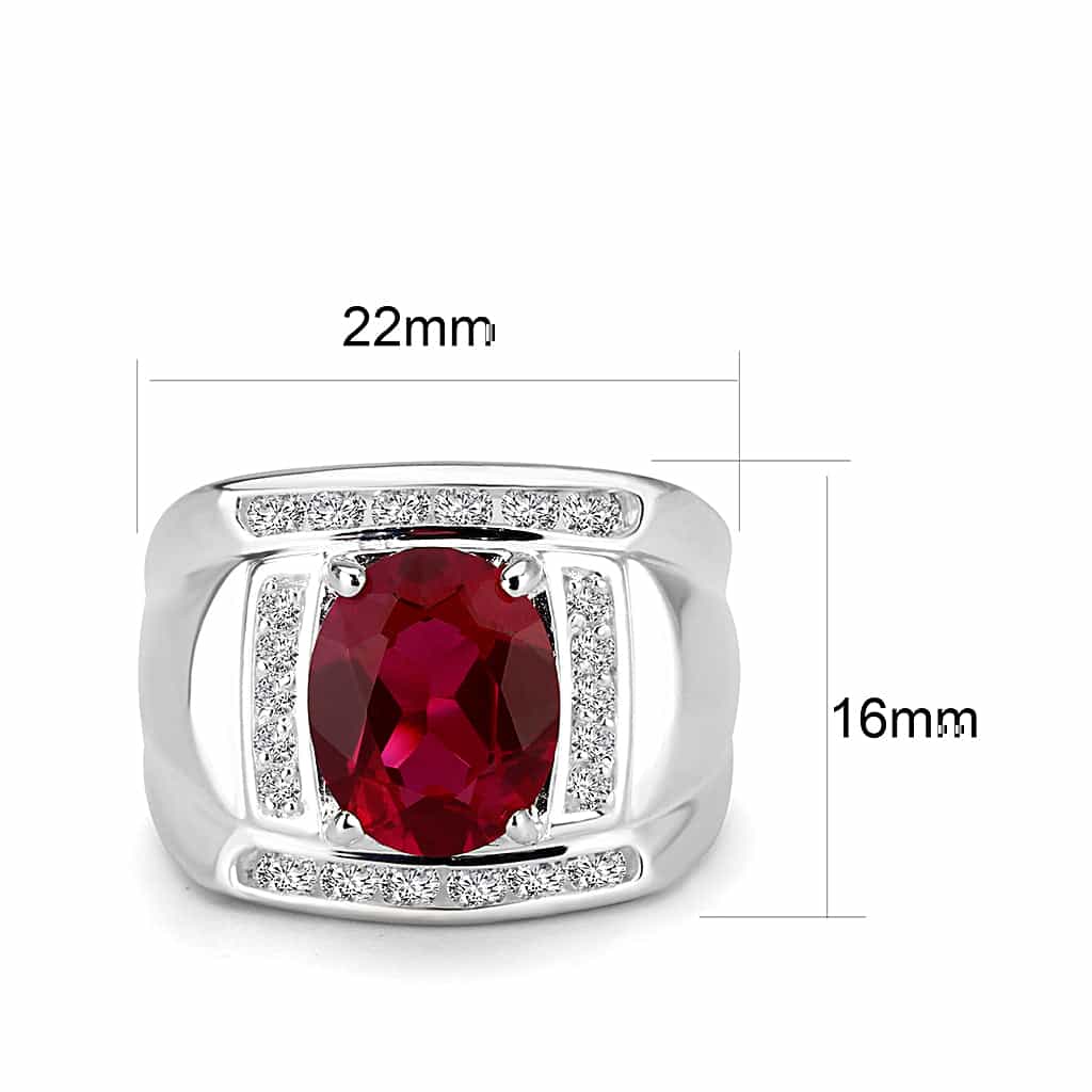Sterling Silver Ruby Oval CZ Channel Signet Ring view 2