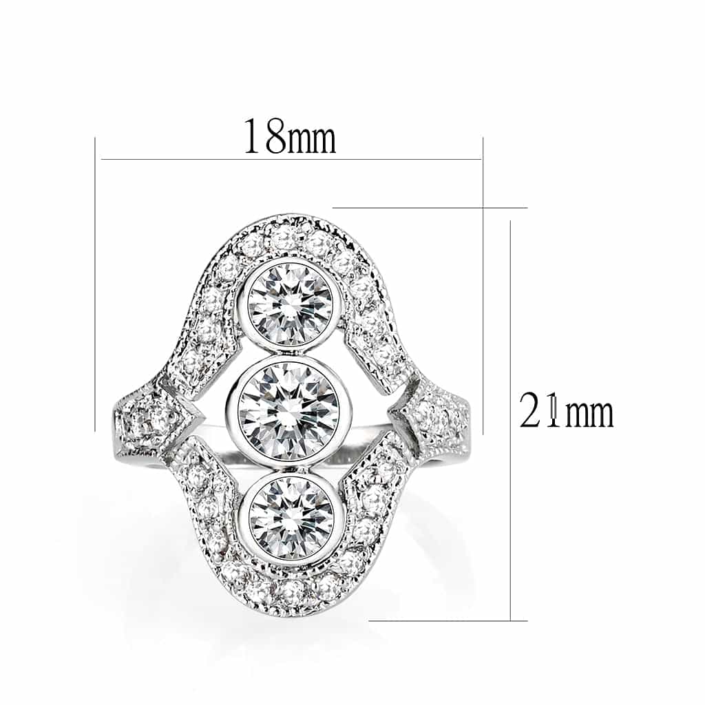 Brass Silver CZ Triple Circle Filigree Cocktail Ring view 3