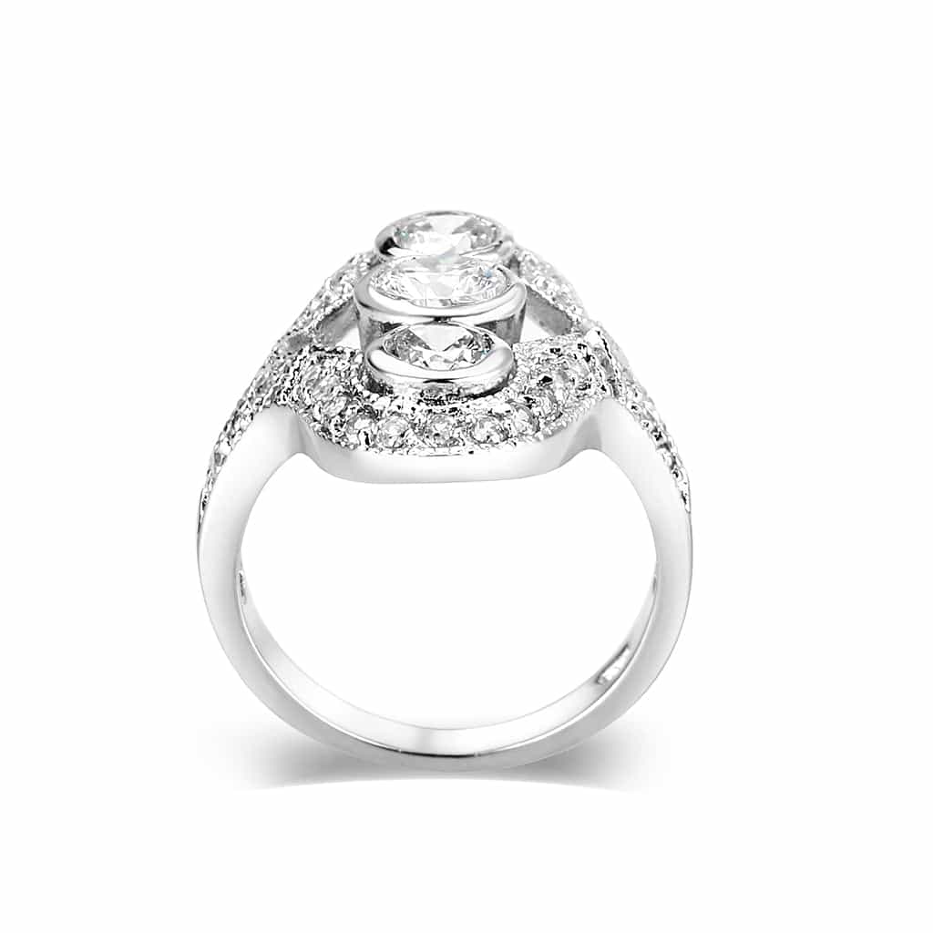 Brass Silver CZ Triple Circle Filigree Cocktail Ring view 5
