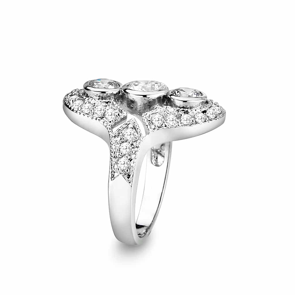 Brass Silver CZ Triple Circle Filigree Cocktail Ring view 7