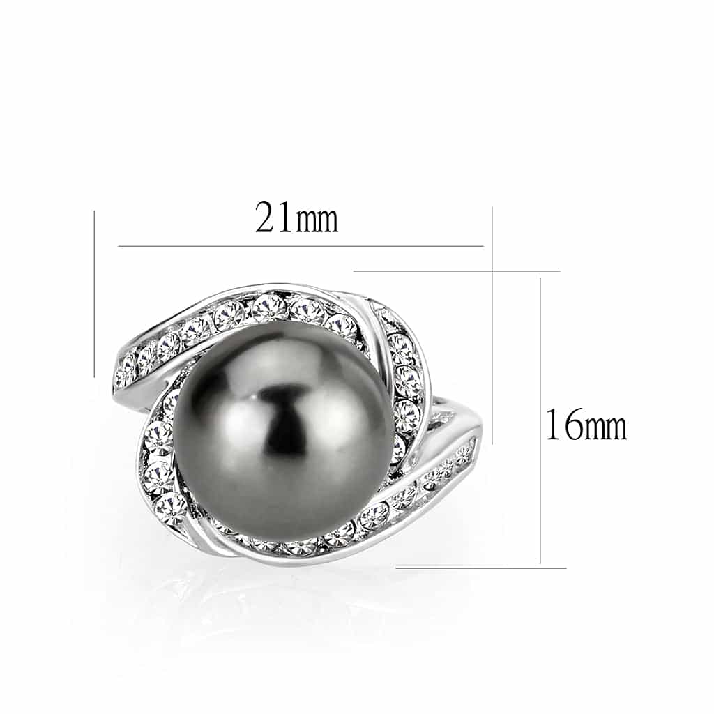 Brass Silver Black Pearl CZ Bypass Cocktail Ring view 2