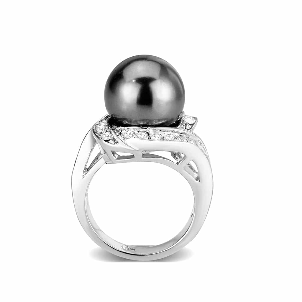 Brass Silver Black Pearl CZ Bypass Cocktail Ring view 3