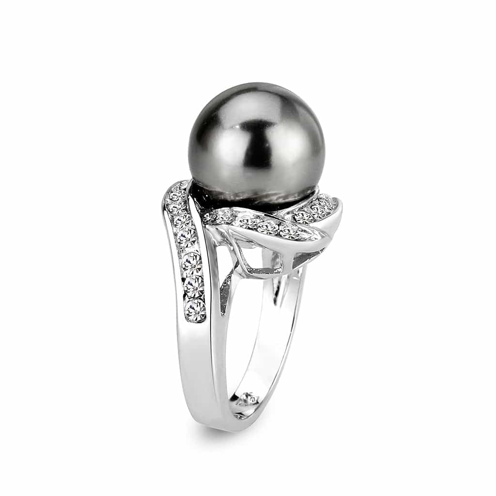 Brass Silver Black Pearl CZ Bypass Cocktail Ring view 4