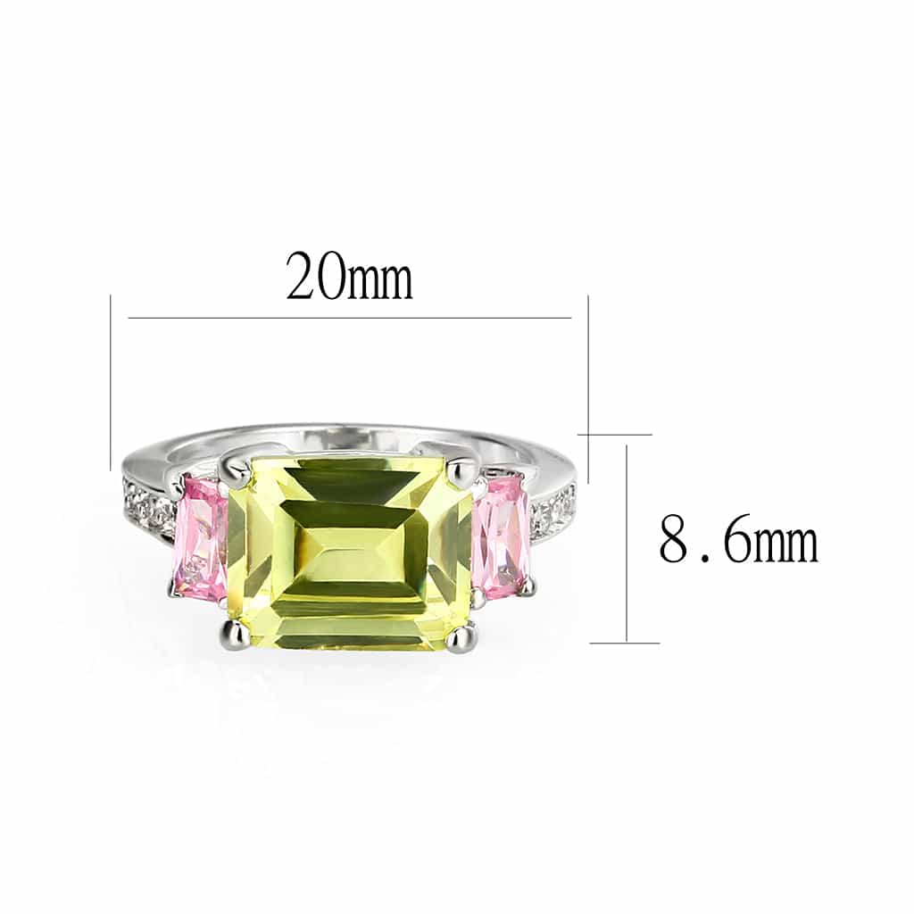 Brass Silver Yellow CZ Emerald Cut Pink Accent Cocktail Ring view 2