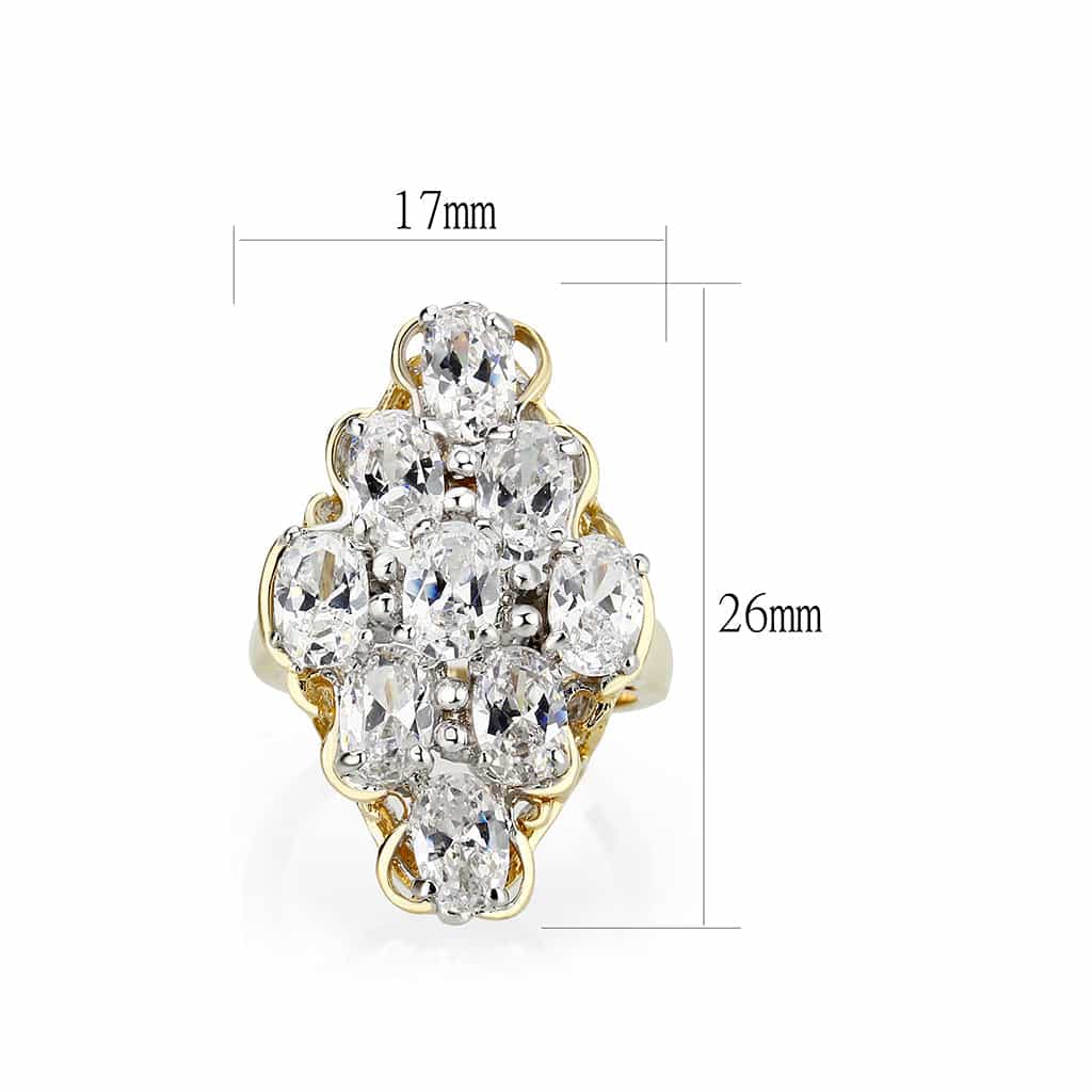 Brass Gold Two Tone CZ Oval Cluster Cocktail Ring view 2