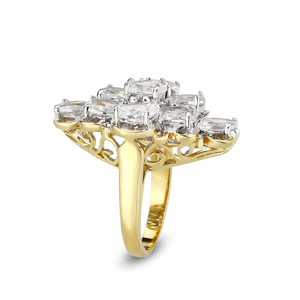 Brass Gold Two Tone CZ Oval Cluster Cocktail Ring view 4