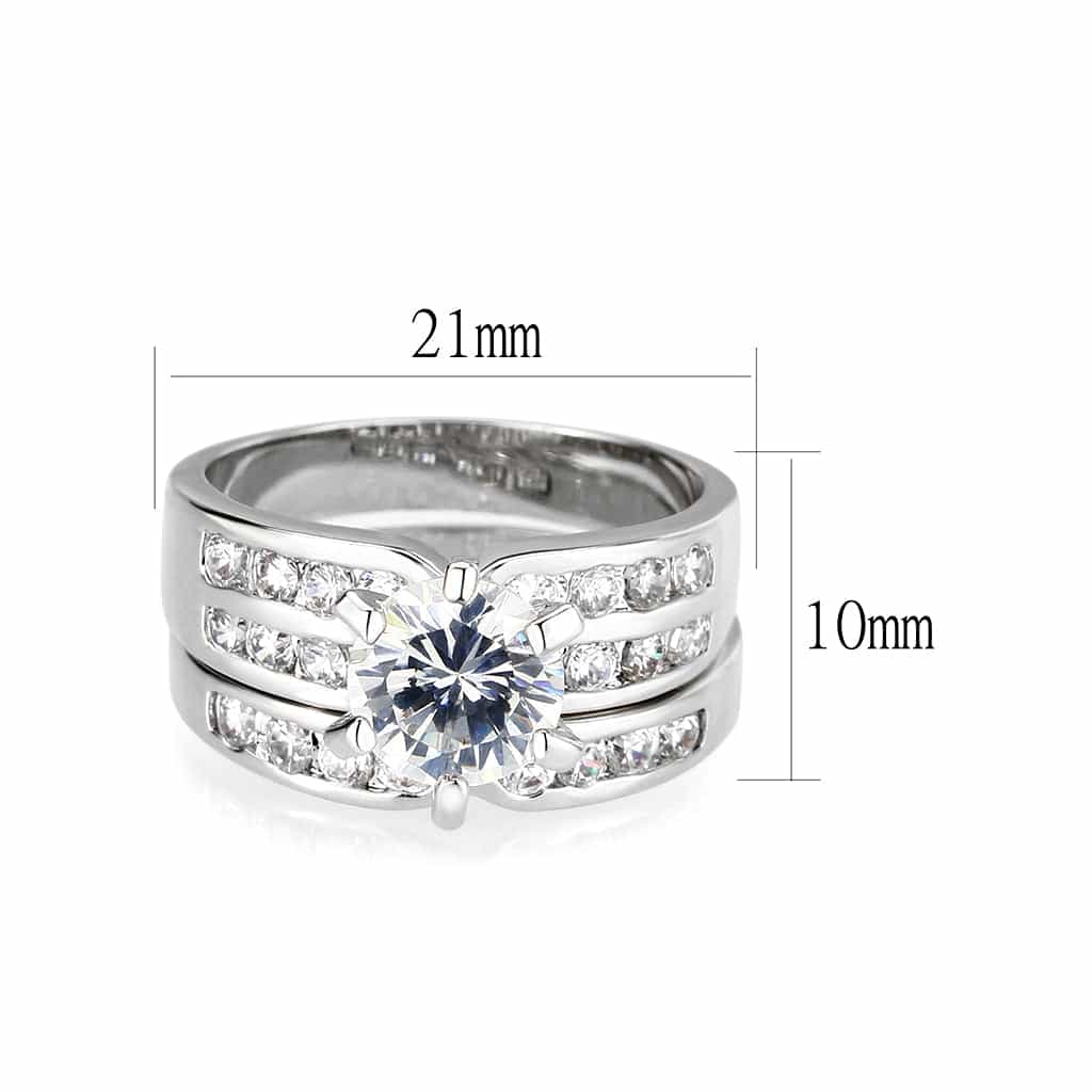 Brass Silver CZ Round Solitaire Channel Bridal Ring Set Ring view 3