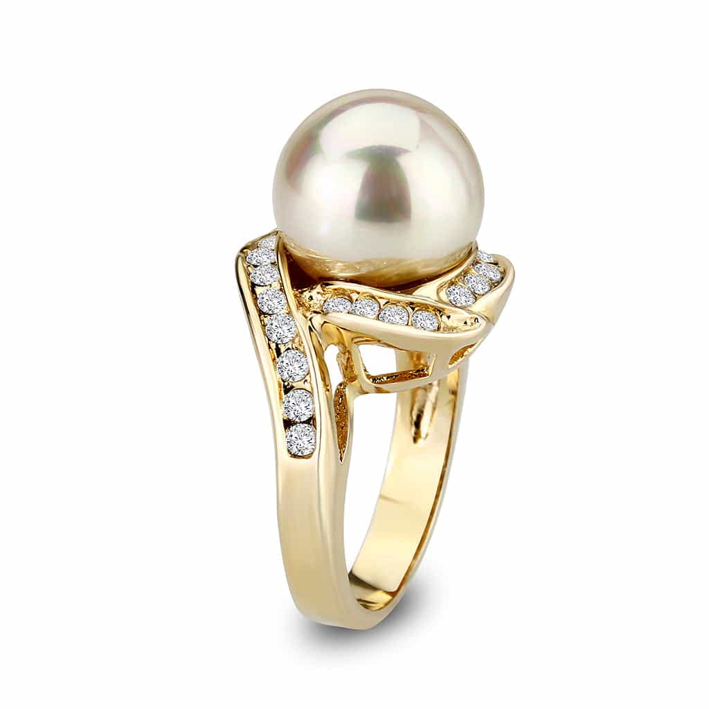 Brass Gold Pearl CZ Bypass Cocktail Ring view 7