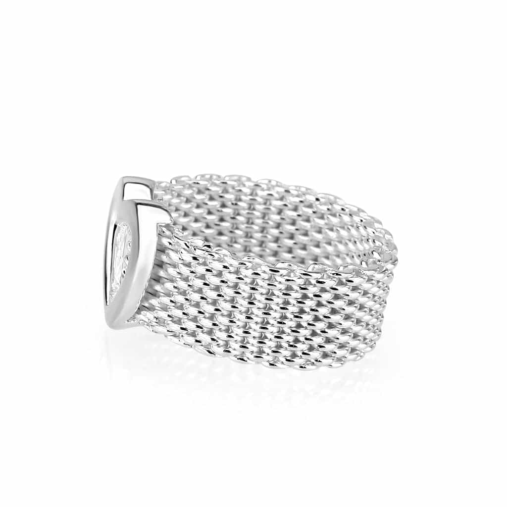 Brass Silver Mesh Heart Fashion Ring view 4