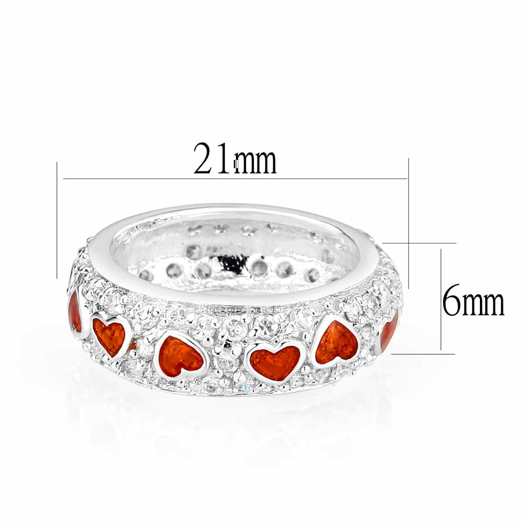 Brass Silver CZ Red Enamel Heart Pave Band Ring view 3