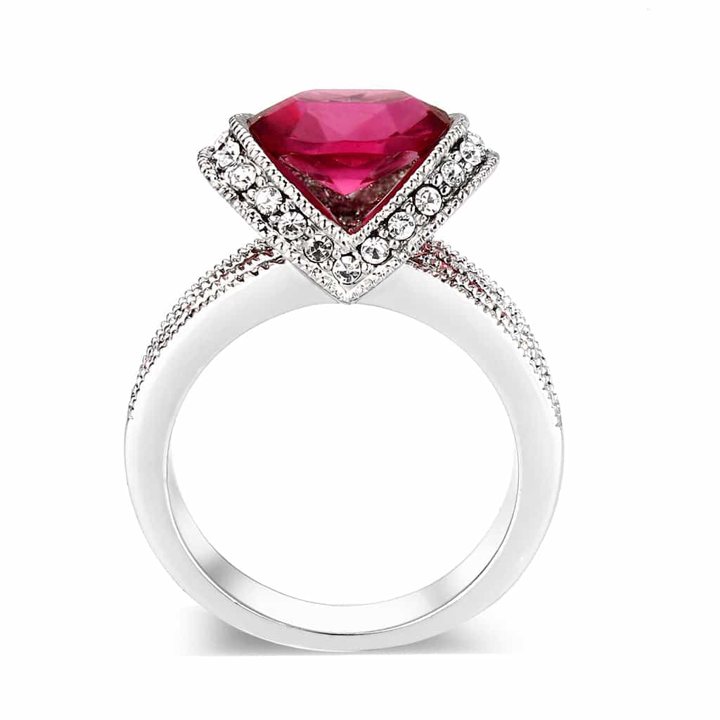 Brass Silver Ruby Red Oval CZ Pave Halo Cocktail Ring view 3
