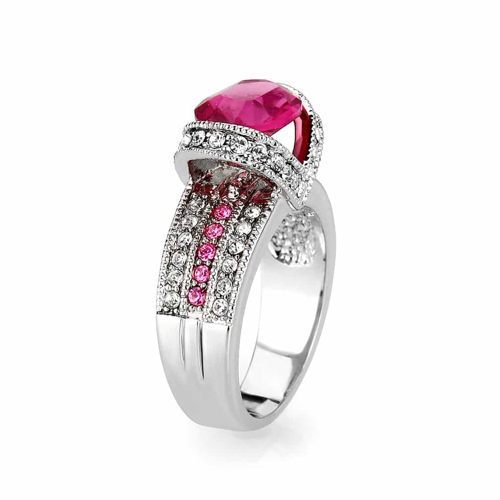 Brass Silver Ruby Red Oval CZ Pave Halo Cocktail Ring view 4