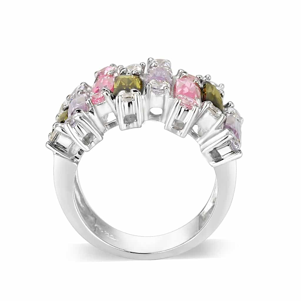 Brass Silver Multi Color CZ Abstract Cluster Cocktail Ring view 3