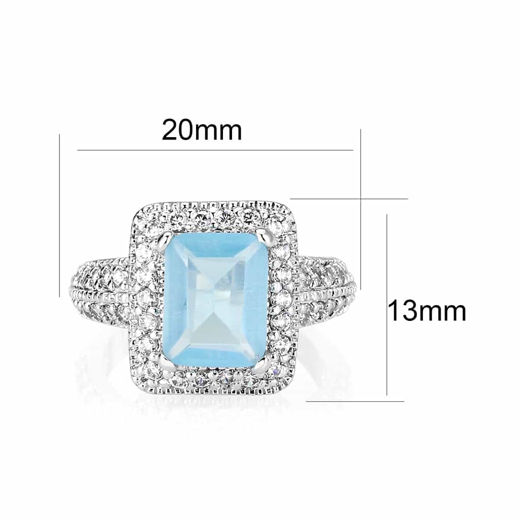 Brass Silver Aquamarine Blue Emerald Cut CZ Halo Ring view 3