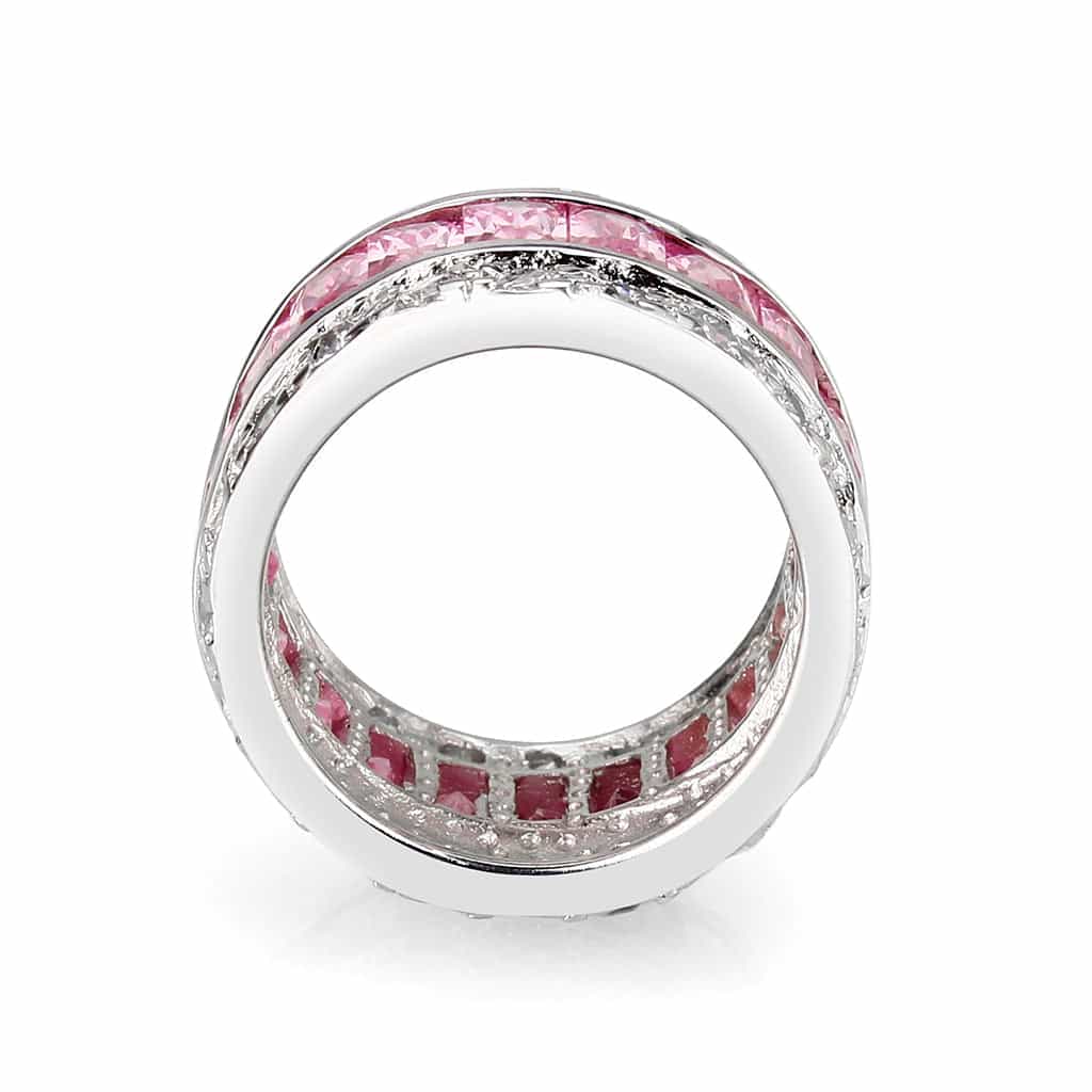 Brass Silver Pink CZ Channel Pave Eternity Ring Set Ring view 5