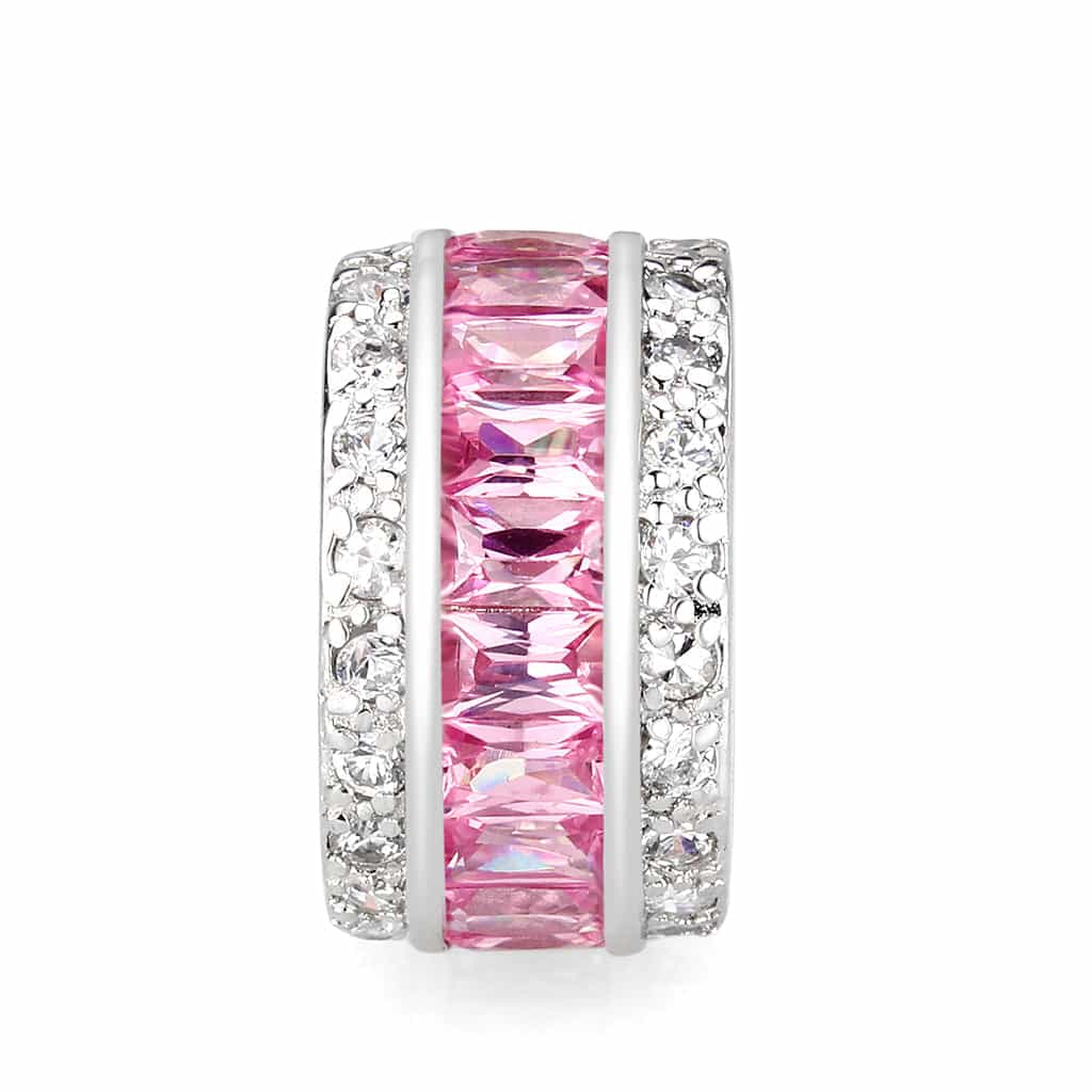 Brass Silver Pink CZ Channel Pave Eternity Ring Set Ring view 7