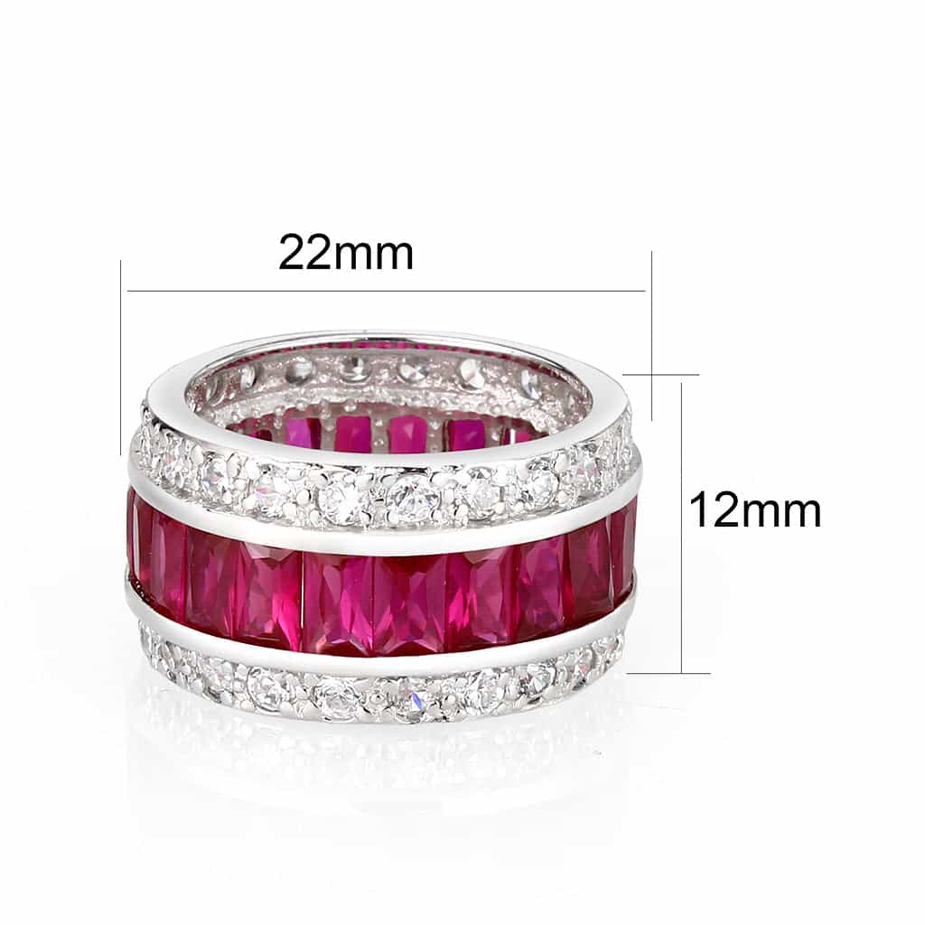 Brass Silver Ruby Red Baguette CZ Pave Eternity Band Ring view 3