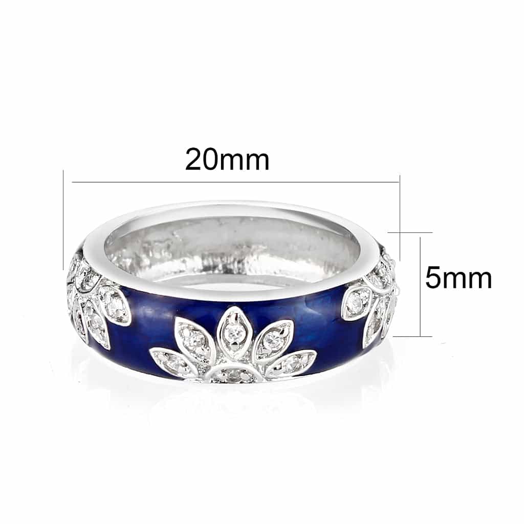 Brass Silver Blue Enamel CZ Floral Pave Band Ring view 3