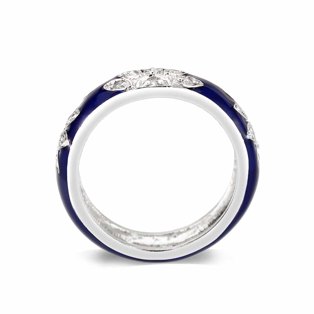 Brass Silver Blue Enamel CZ Floral Pave Band Ring view 5