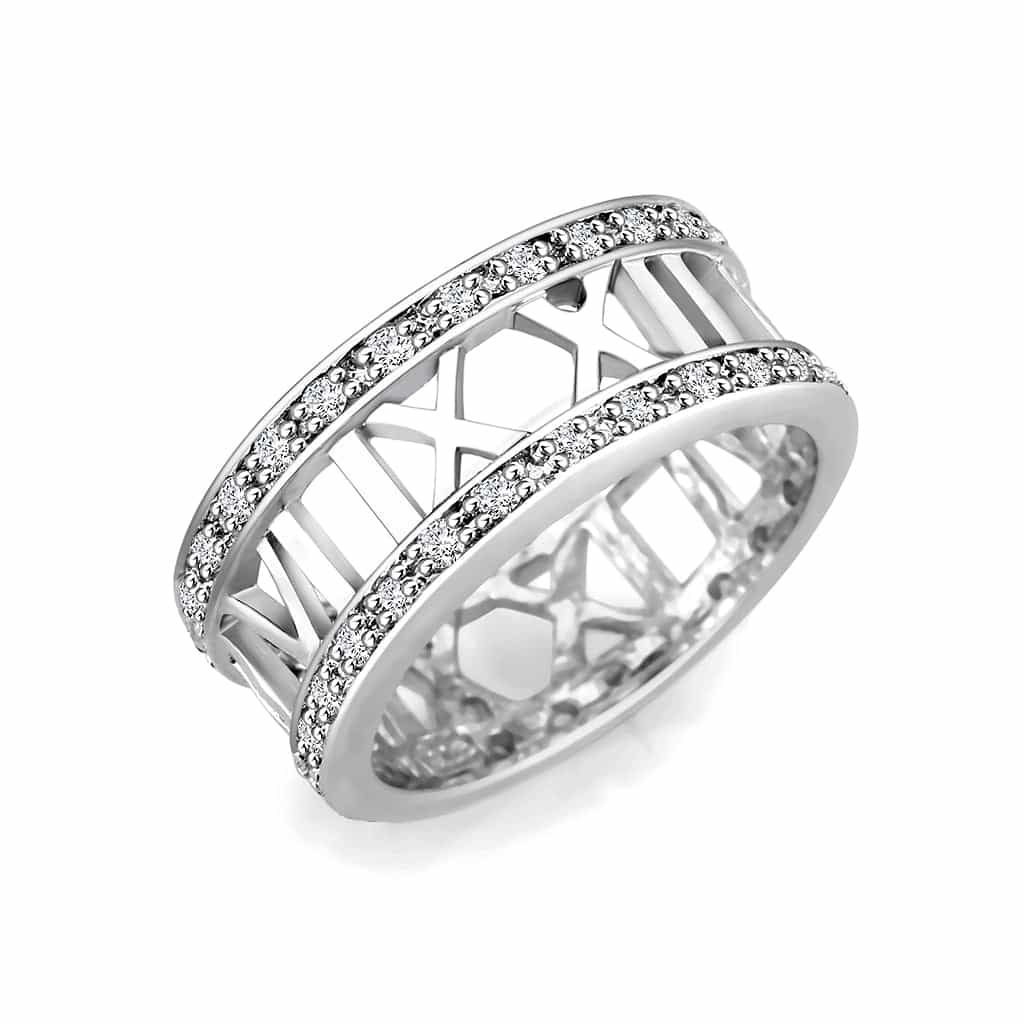 Brass Silver CZ Roman Numeral Filigree Eternity Band Ring view 1