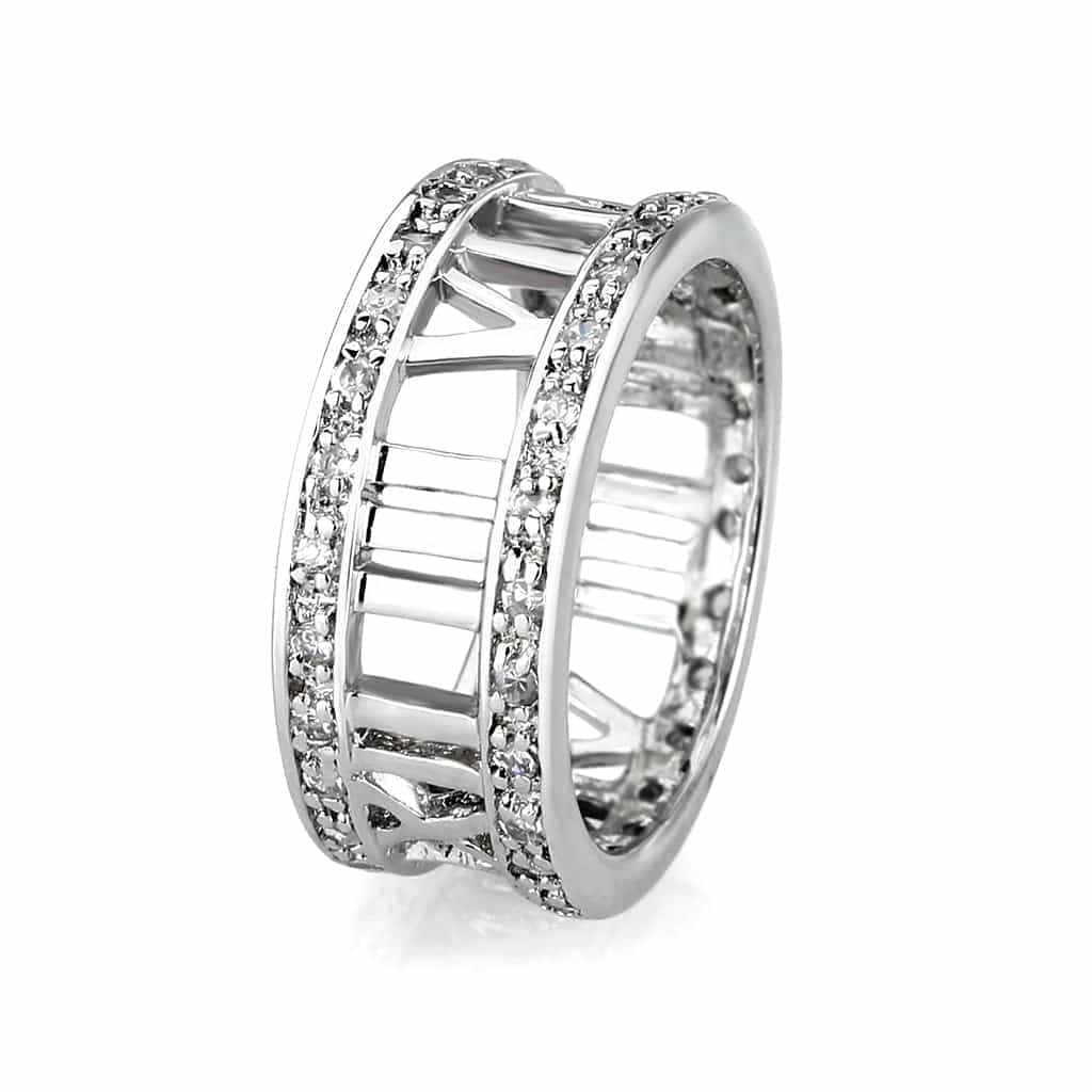 Brass Silver CZ Roman Numeral Filigree Eternity Band Ring view 7