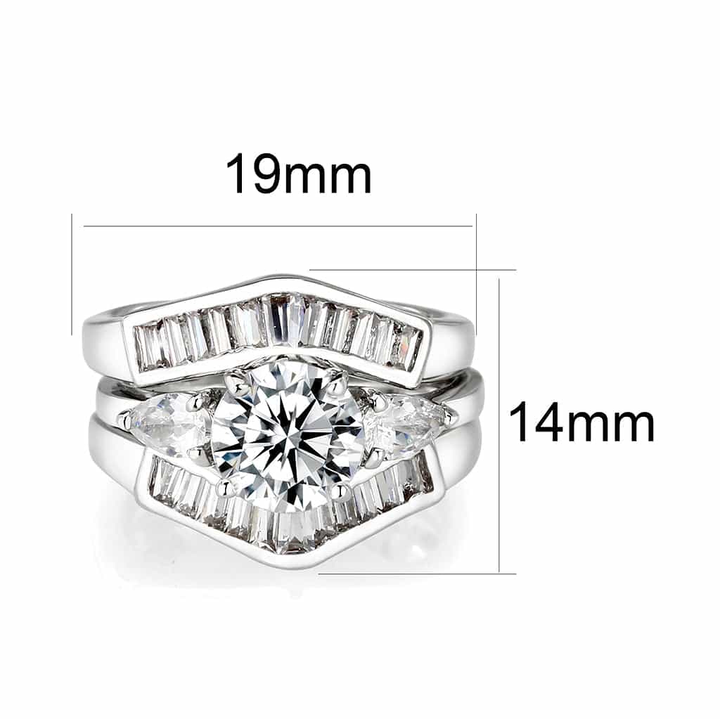 Brass Silver CZ Heart Solitaire Baguette Bridal Ring Set Ring view 2