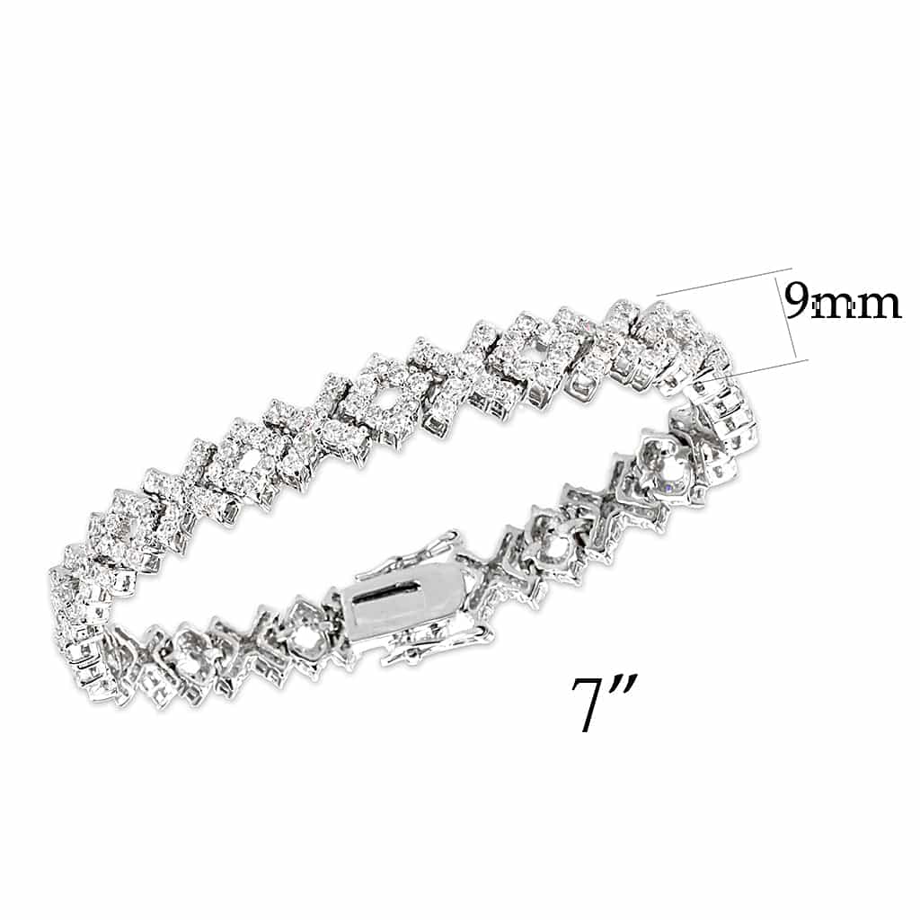 Brass Silver Aquamarine CZ Square Halo Tennis Bracelet view 2