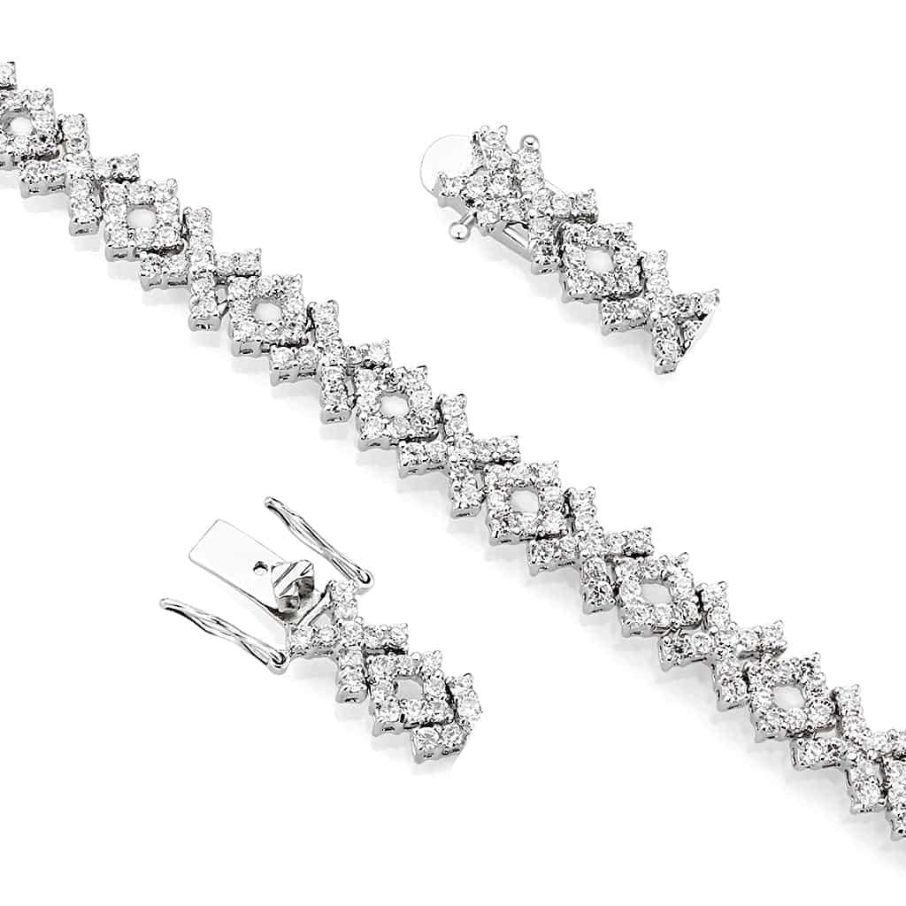 Brass Silver Aquamarine CZ Square Halo Tennis Bracelet view 3