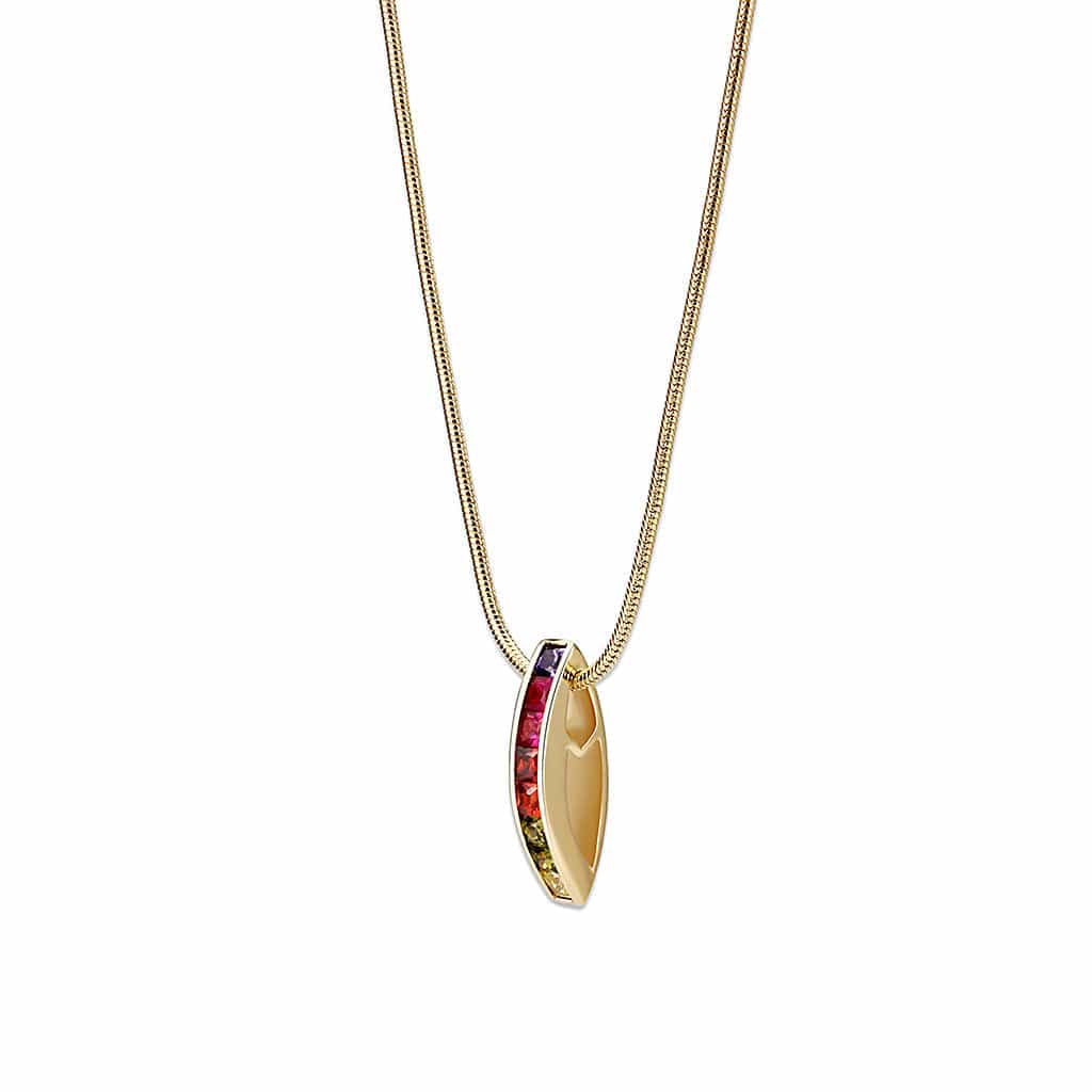 Brass Gold Multi Color Rainbow Bar Pendant Necklace view 2
