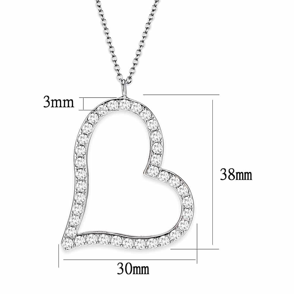 Brass Silver CZ Open Heart Pendant Necklace view 2