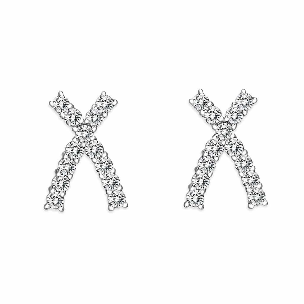 Sterling Silver CZ Princess Cut Stud Earrings view 1