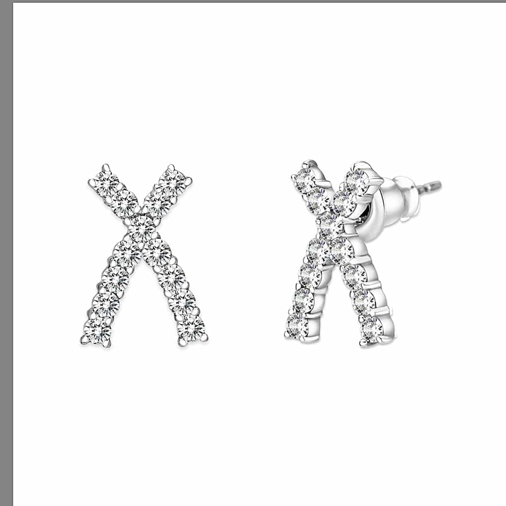 Sterling Silver CZ Princess Cut Stud Earrings view 2