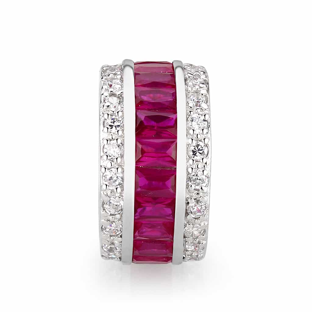 Brass Silver Ruby Red Baguette CZ Pave Eternity Band Ring view 7