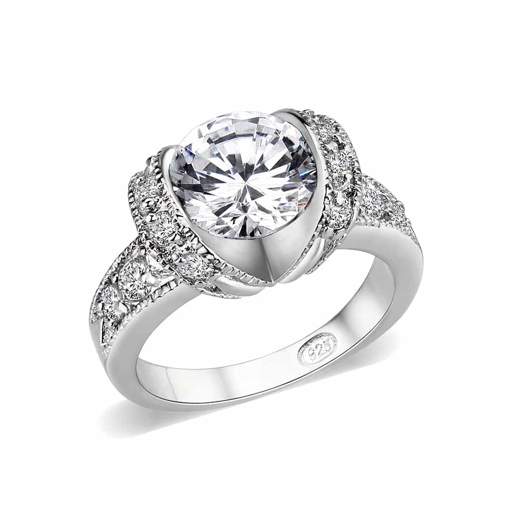 Brass Silver CZ Round Swirl Halo Engagement Ring view 1