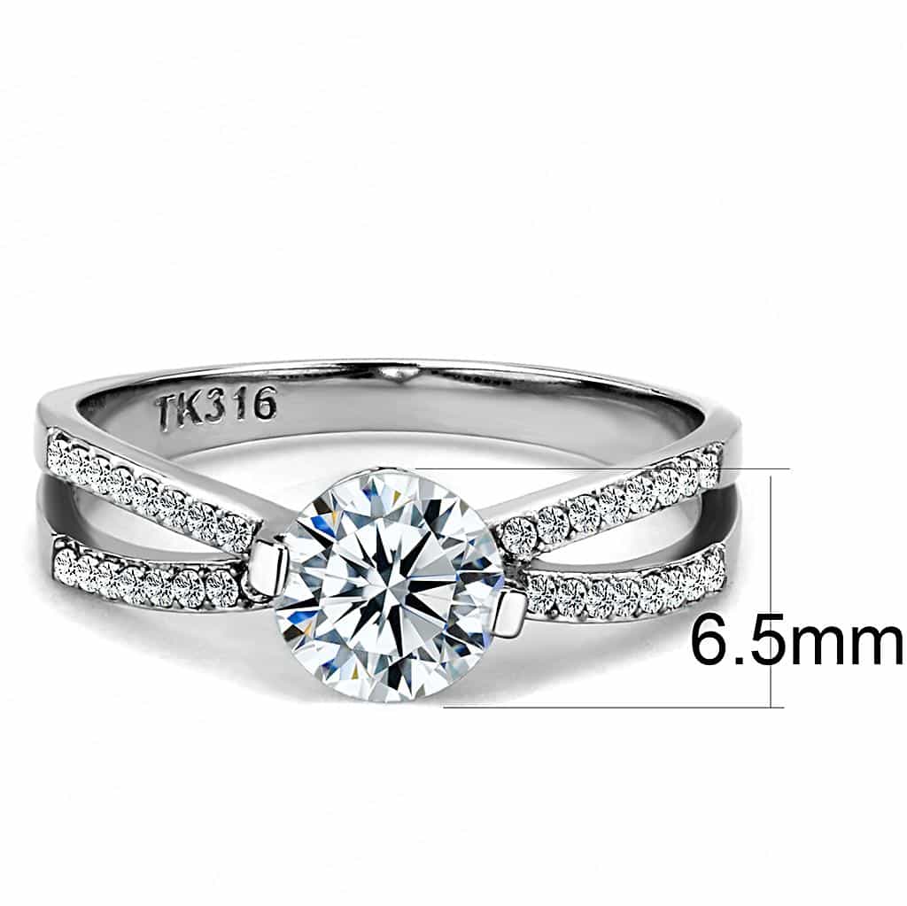 Stainless Steel CZ Round Pave Bypass Solitaire Ring view 3
