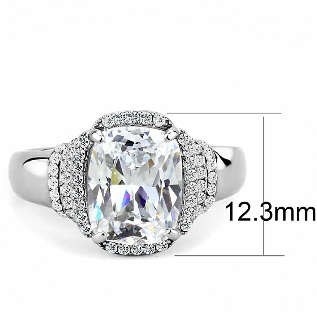 Stainless Steel CZ Cushion Cut Double Halo Pave Ring view 3