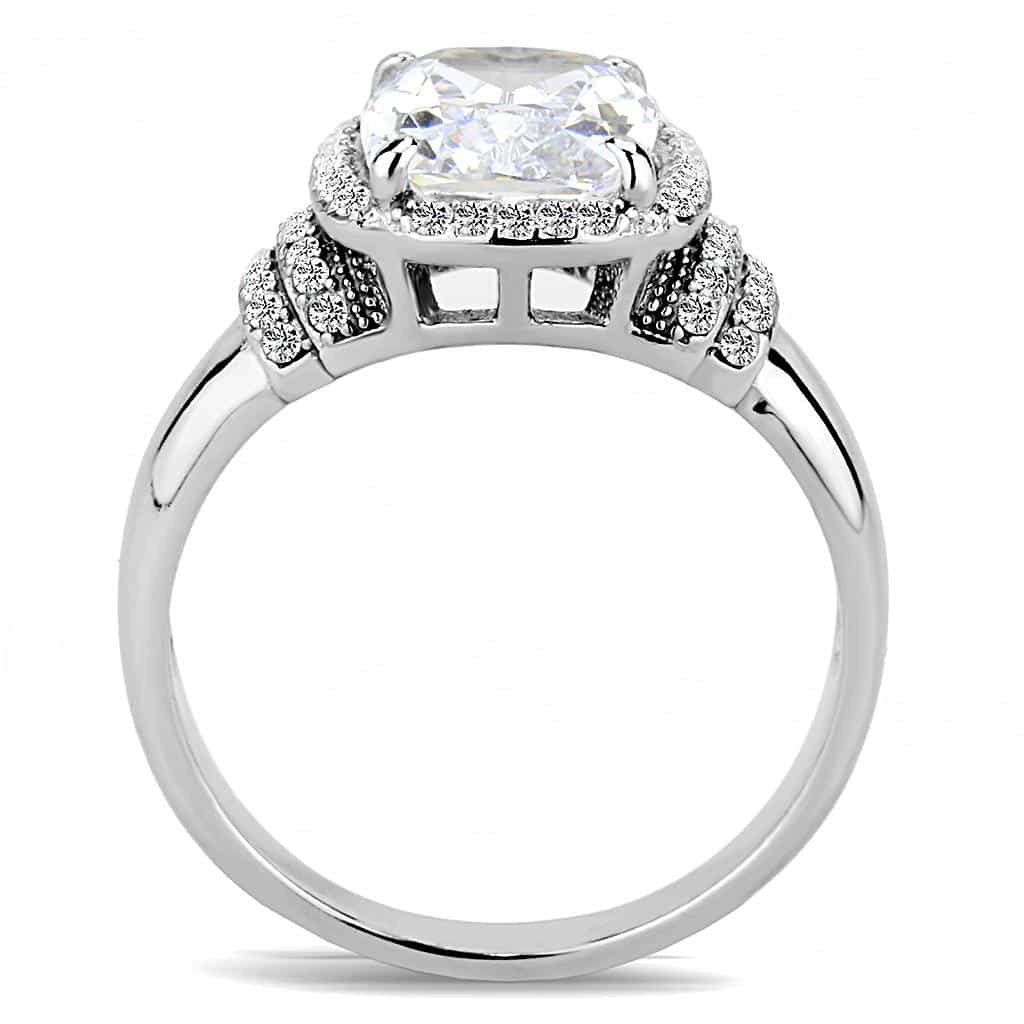 Stainless Steel CZ Cushion Cut Double Halo Pave Ring view 5