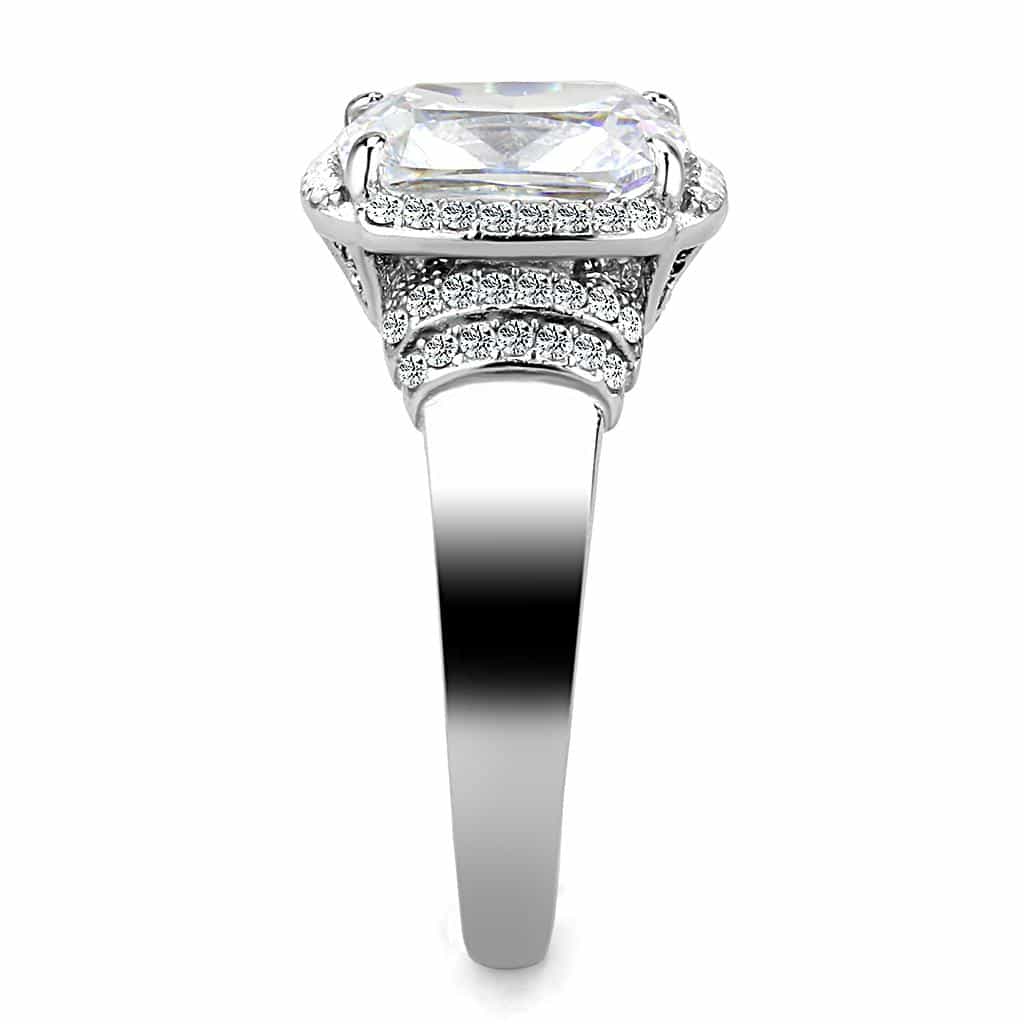 Stainless Steel CZ Cushion Cut Double Halo Pave Ring view 7