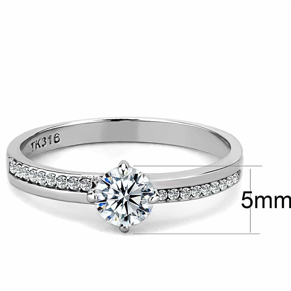 Stainless Steel CZ Round Pave Channel Solitaire Ring view 3