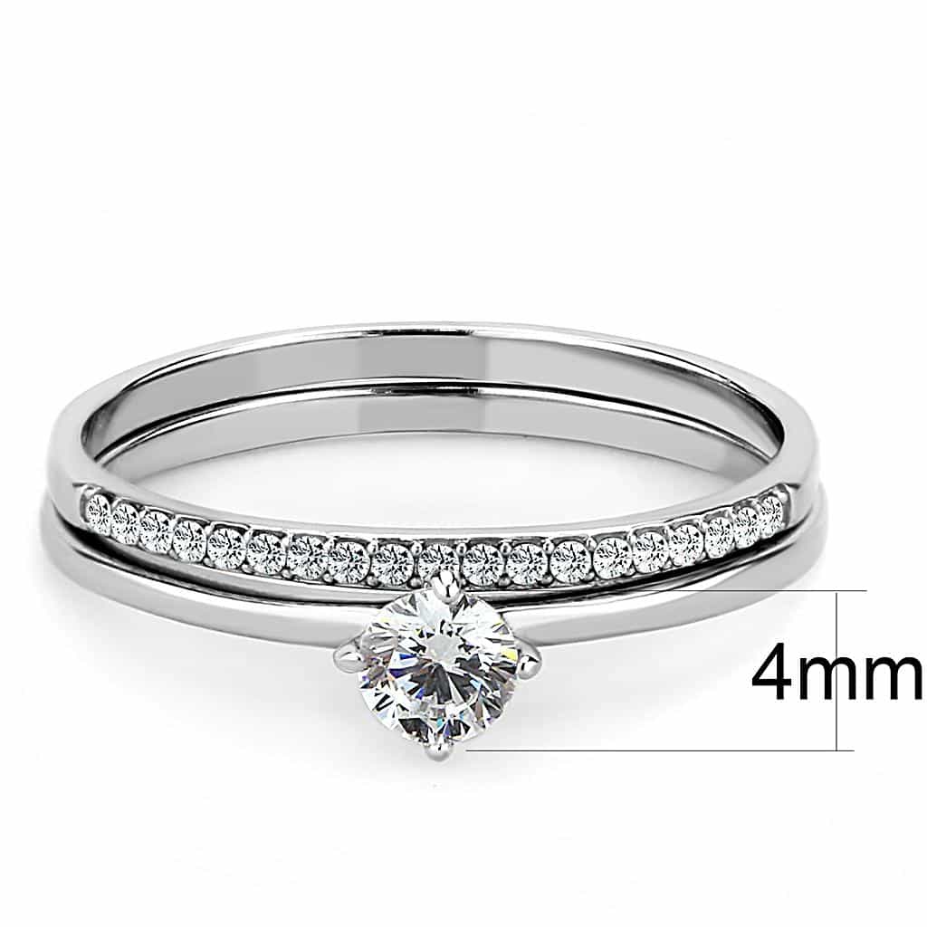 Stainless Steel CZ Round Double Band Pave Solitaire Ring view 3