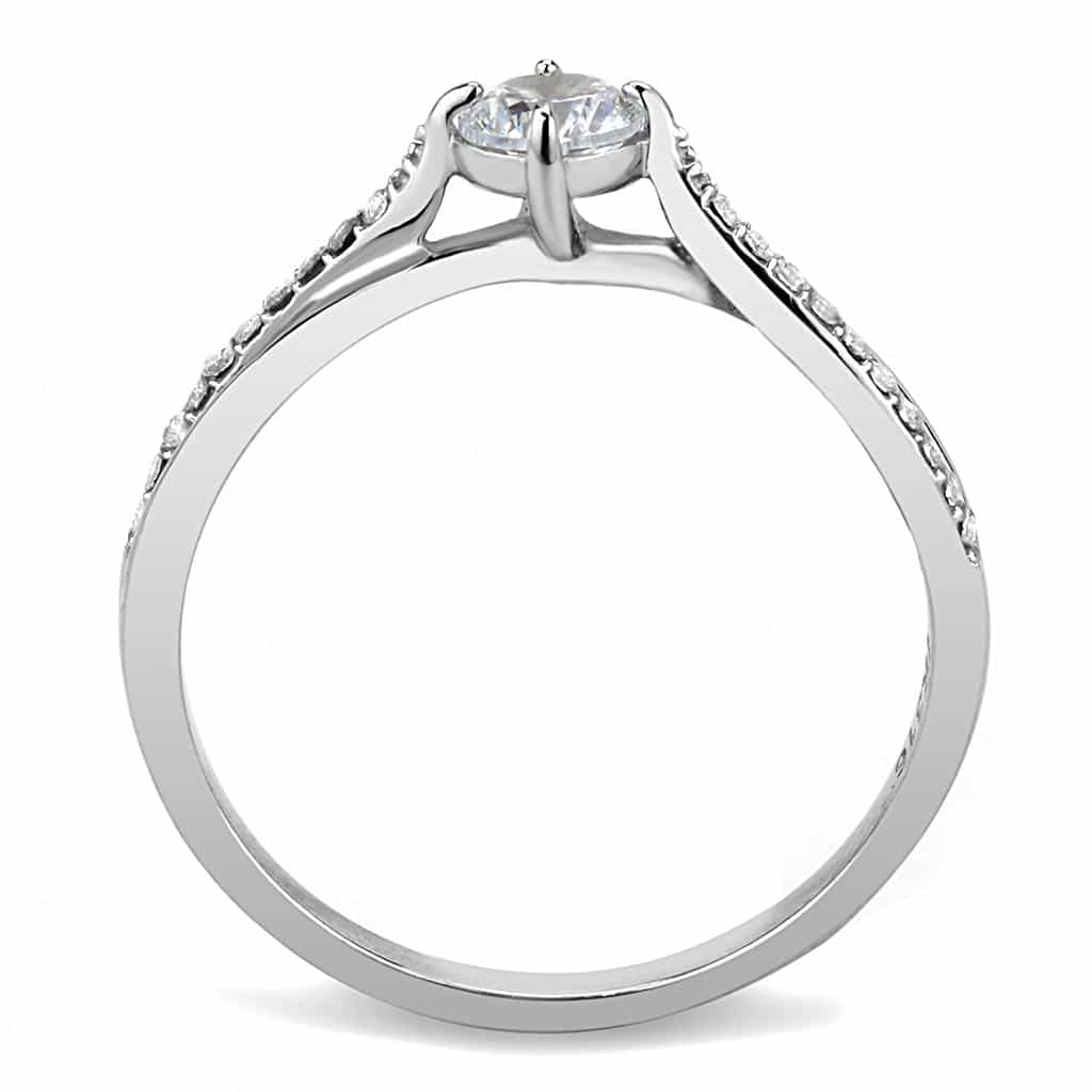 Stainless Steel CZ Round Prong Twisted Pave Solitaire Ring view 5