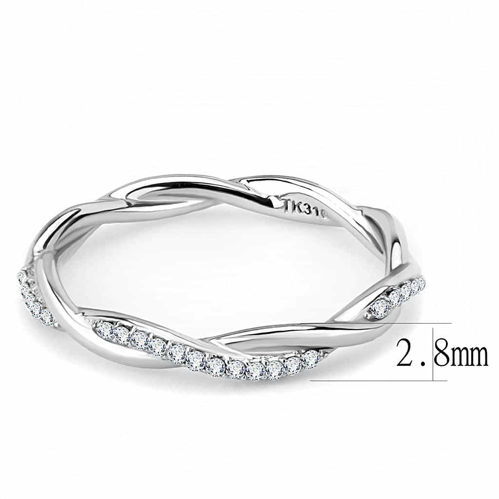 Stainless Steel CZ Pave Twisted Braided Band Ring view 3