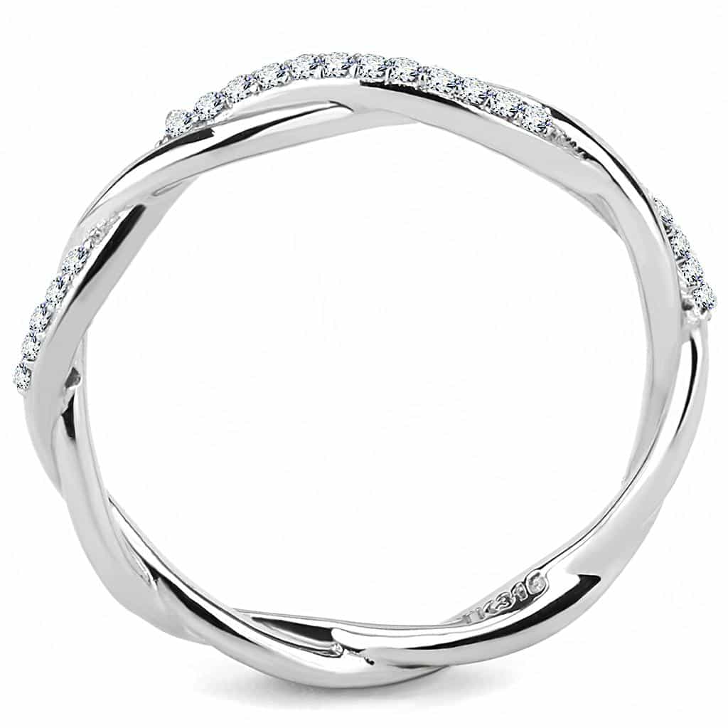 Stainless Steel CZ Pave Twisted Braided Band Ring view 5