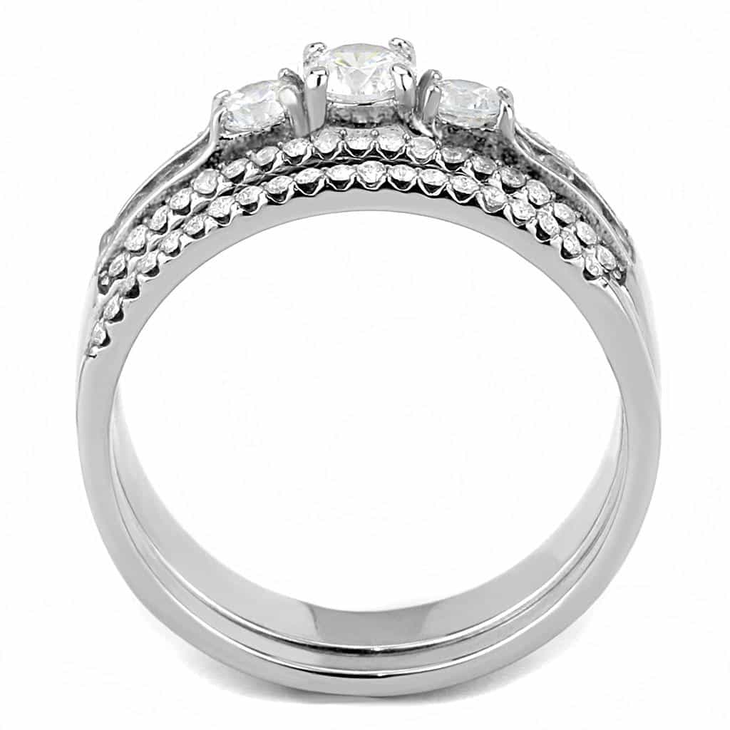 Stainless Steel CZ Round Triple Band Bridal Set Ring view 5