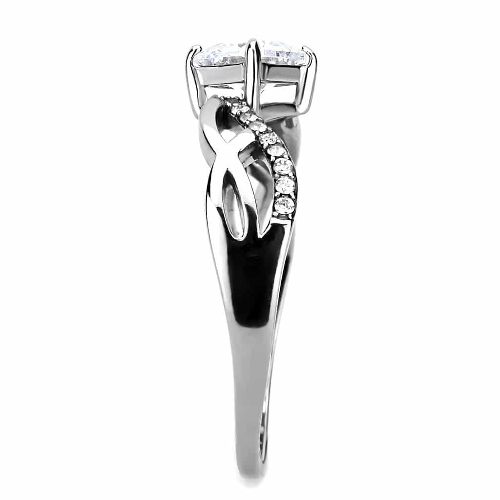 Stainless Steel CZ Princess Cut Infinity Crossover Ring view 7