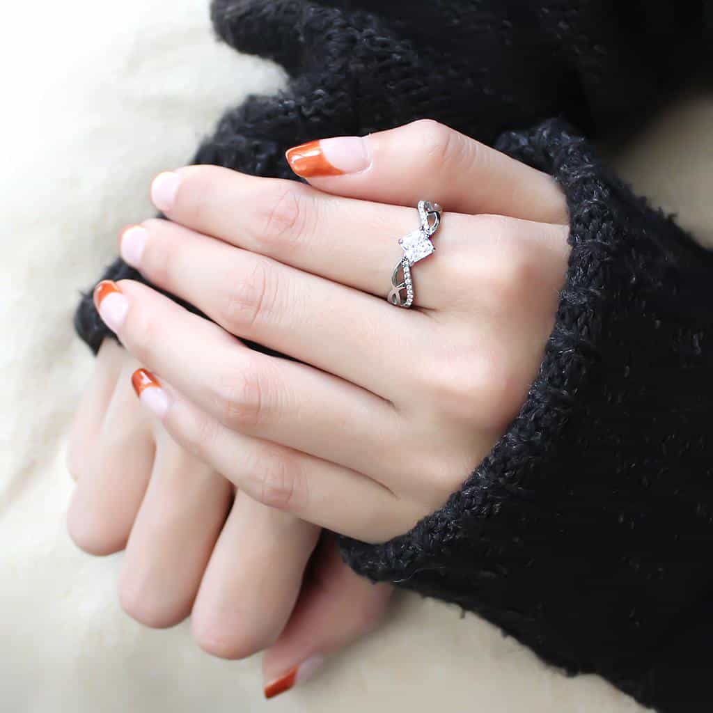 Stainless Steel CZ Princess Cut Infinity Crossover Ring view 9