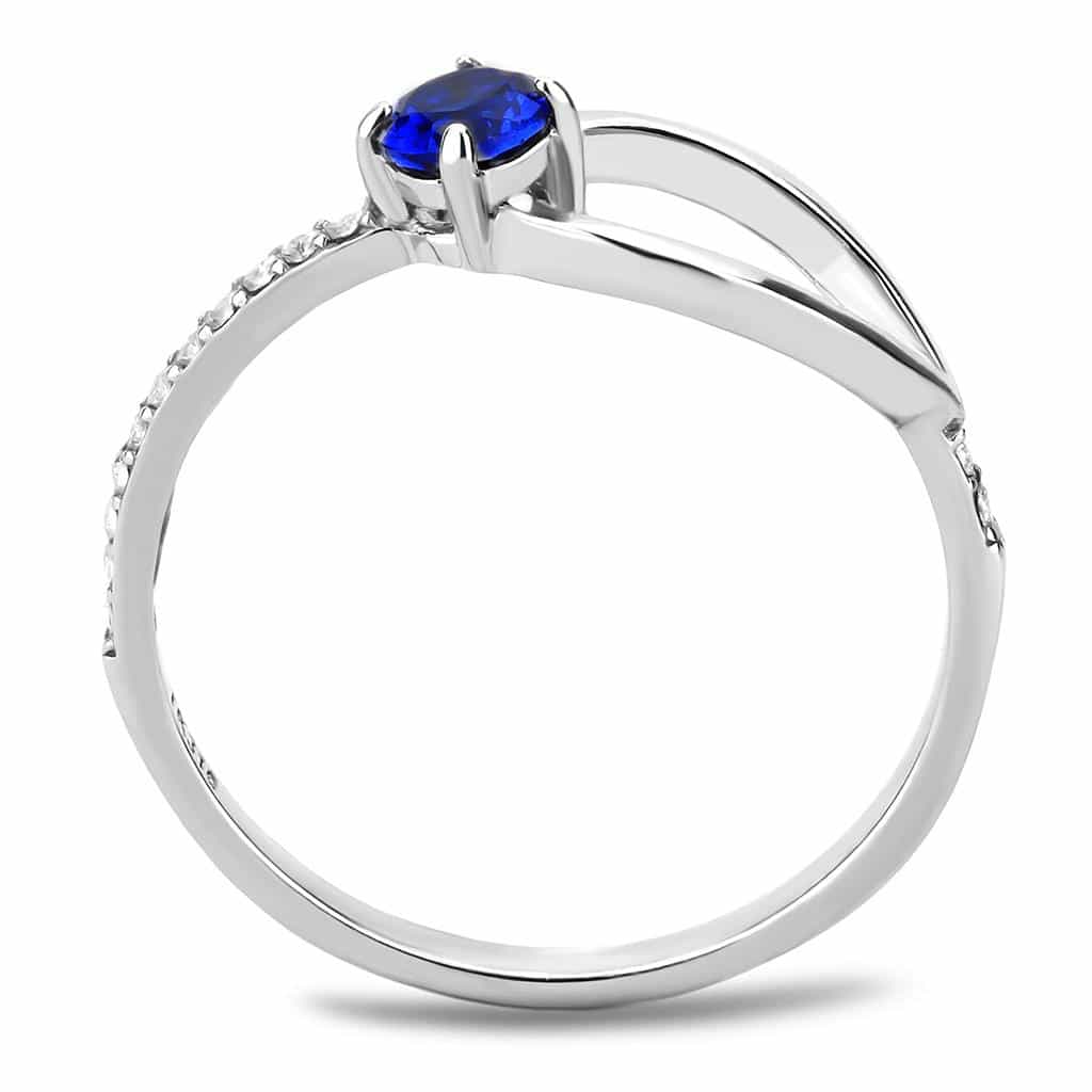 Stainless Steel Blue CZ Round Pave Slim Solitaire Ring view 5