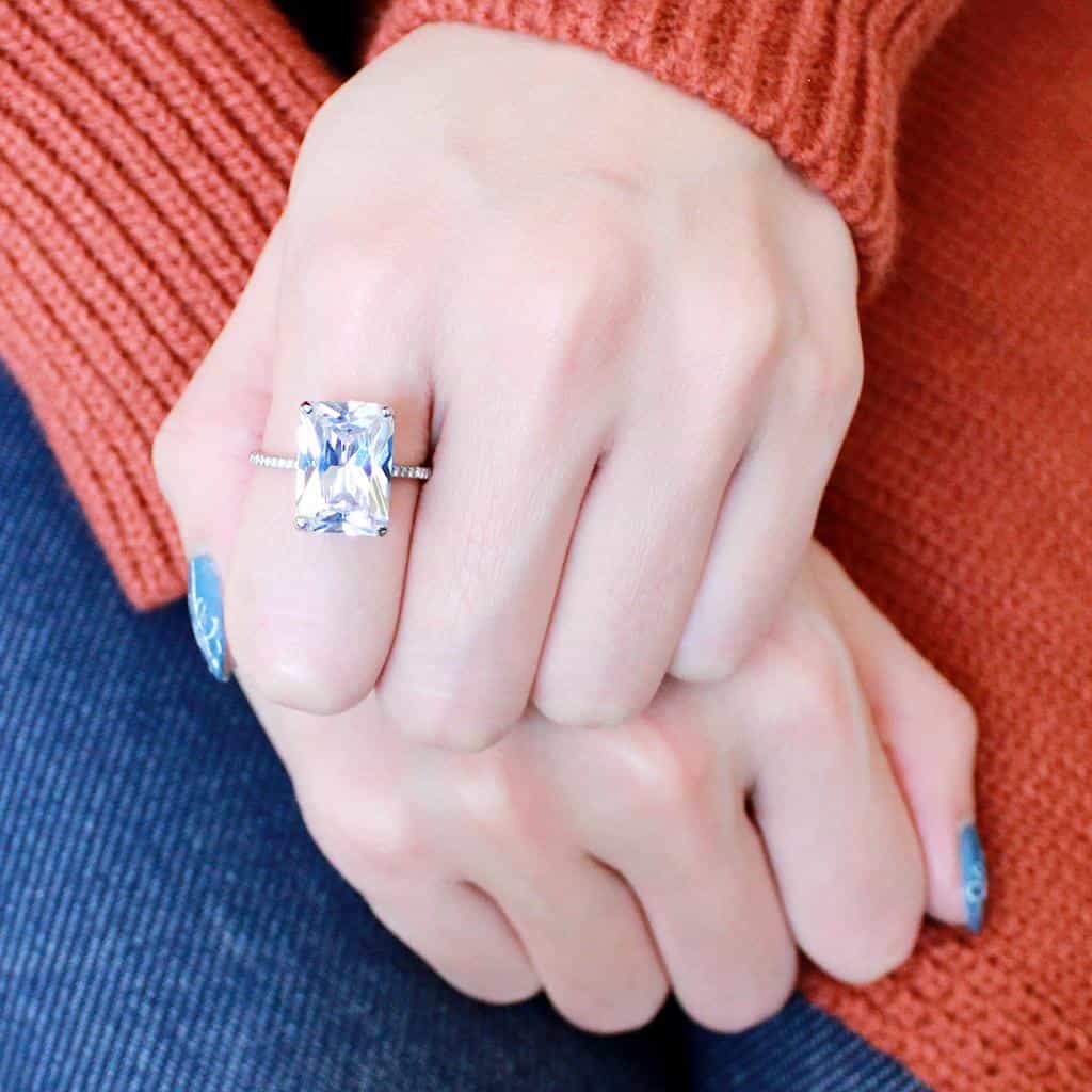 Stainless Steel CZ Emerald Cut Pave Prong Solitaire Ring view 9